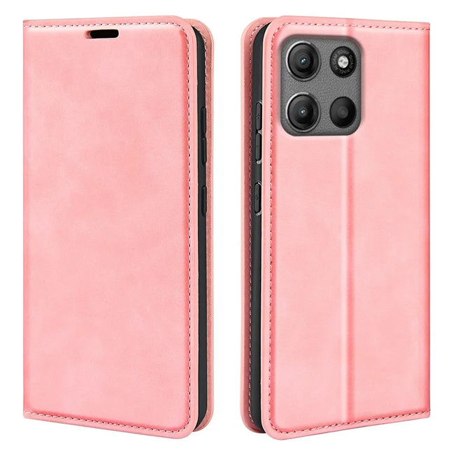 For Motorola Moto G15 4G Case Skin Touch Leather Wallet Phone Cover - Pink