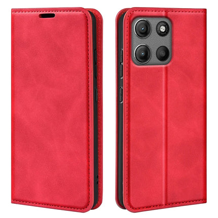 For Motorola Moto G15 4G Case Skin Touch Leather Wallet Phone Cover - Red