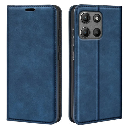 For Motorola Moto G15 4G Case Skin Touch Leather Wallet Phone Cover - Blue