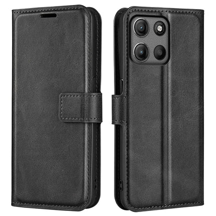 For Motorola Moto G15 4G Stand Case Anti-Scratch Calf Texture Leather Phone Cover - Black