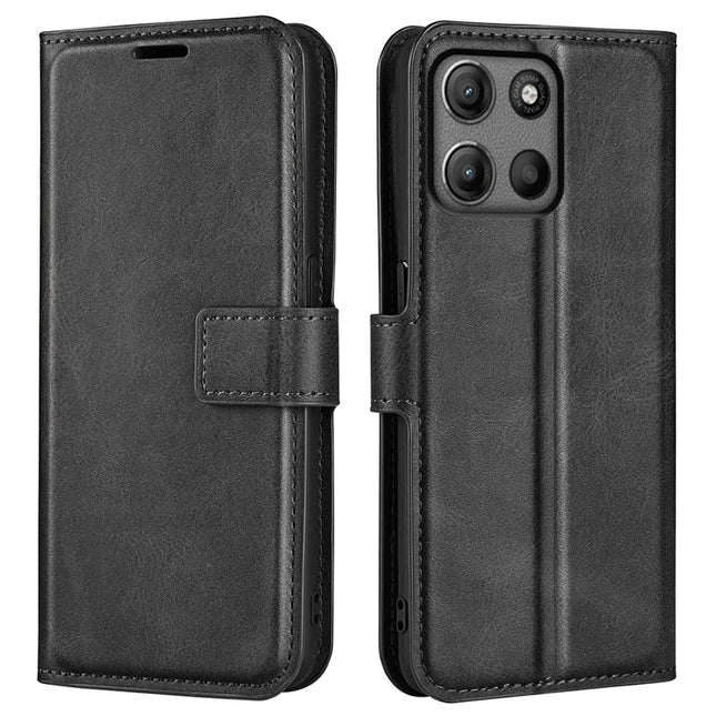 For Motorola Moto G15 4G Stand Case Anti-Scratch Calf Texture Leather Phone Cover - Black
