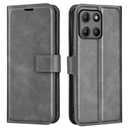 For Motorola Moto G15 4G Stand Case Anti-Scratch Calf Texture Leather Phone Cover - Grey