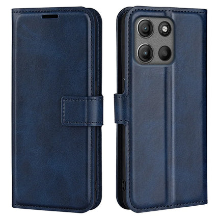 For Motorola Moto G15 4G Stand Case Anti-Scratch Calf Texture Leather Phone Cover - Blue