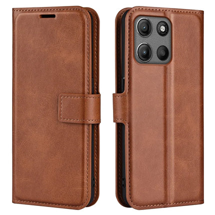 For Motorola Moto G15 4G Stand Case Anti-Scratch Calf Texture Leather Phone Cover - Light Brown