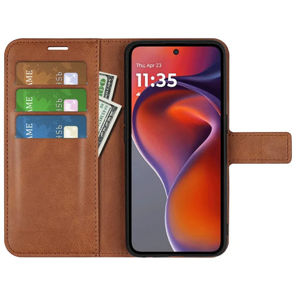 For Motorola Moto G15 4G Stand Case Anti-Scratch Calf Texture Leather Phone Cover
