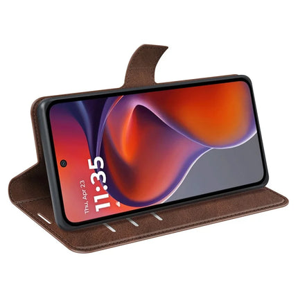 For Motorola Moto G15 4G Stand Case Anti-Scratch Calf Texture Leather Phone Cover