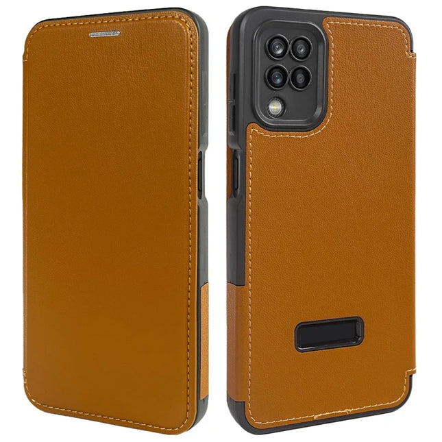 For Samsung Galaxy A12 Magnetic Case Eco-Friendly RPET Leather Phone Cover GRS Certified - Orange