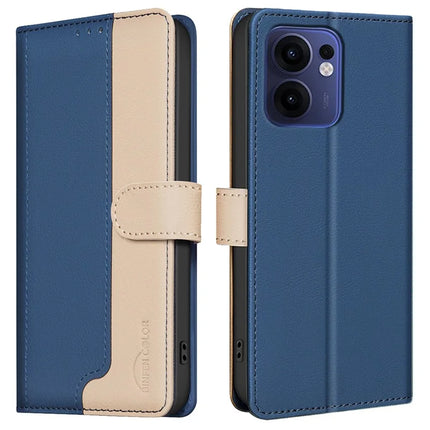 BINFEN COLOR BF33 for Oppo Reno13 F 5G Leather Case Splicing Color RFID Blocking - Blue