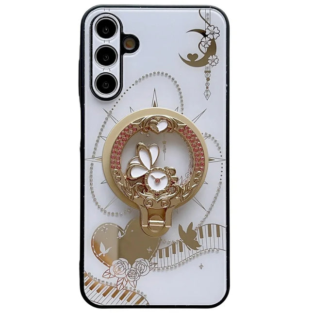 For Samsung Galaxy A54 5G Magnetic Case Kickstand TPU + PC Rhinestones Decor Phone Cover - White