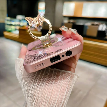 For Samsung Galaxy A54 5G Magnetic Case Rhinestones Decor Kickstand Cat Pattern TPU+PC Phone Cover