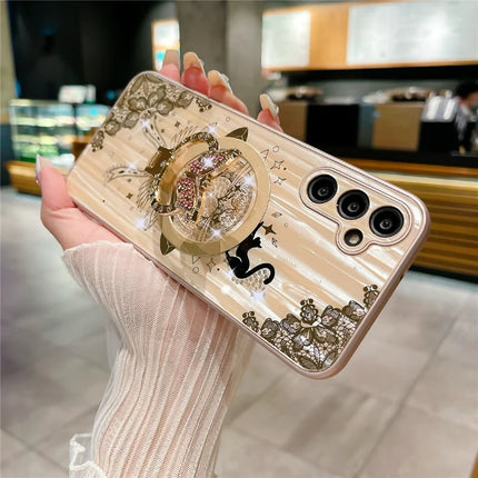 For Samsung Galaxy A54 5G Magnetic Case Rhinestones Decor Kickstand Cat Pattern TPU+PC Phone Cover