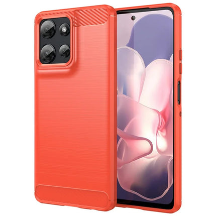 For Motorola Moto G Power (2025) Case Protective Phone Cover Carbon Fiber Texture Brushed - Red