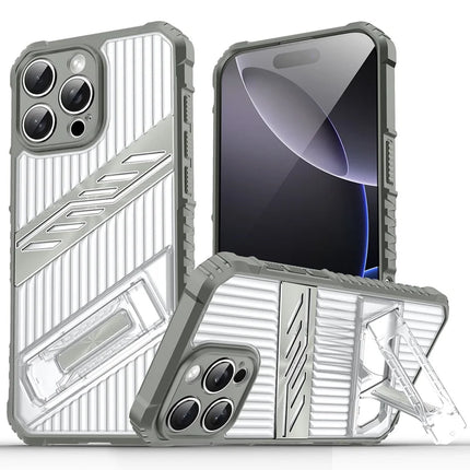 For iPhone 16 Pro Case Folding Kickstand PC + TPU Anti Drop Phone Cover - Dark Grey