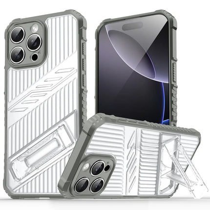 For iPhone 16 Pro Case Invisible Kickstand PC + TPU Anti Drop Phone Cover - Grey
