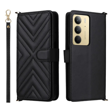 Wallet Phone Case for Realme 14x 5G / V60 Pro / C75 Leather Phone Cover with Shoulder Strap