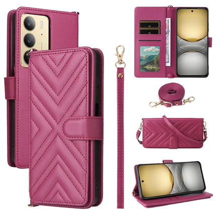 Wallet Phone Case for Realme 14x 5G / V60 Pro / C75 Leather Phone Cover with Shoulder Strap - Rose