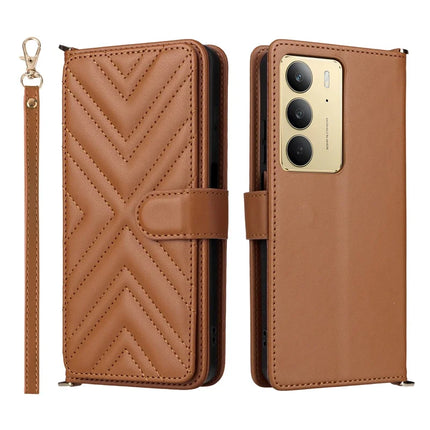 Wallet Phone Case for Realme 14x 5G / V60 Pro / C75 Leather Phone Cover with Shoulder Strap
