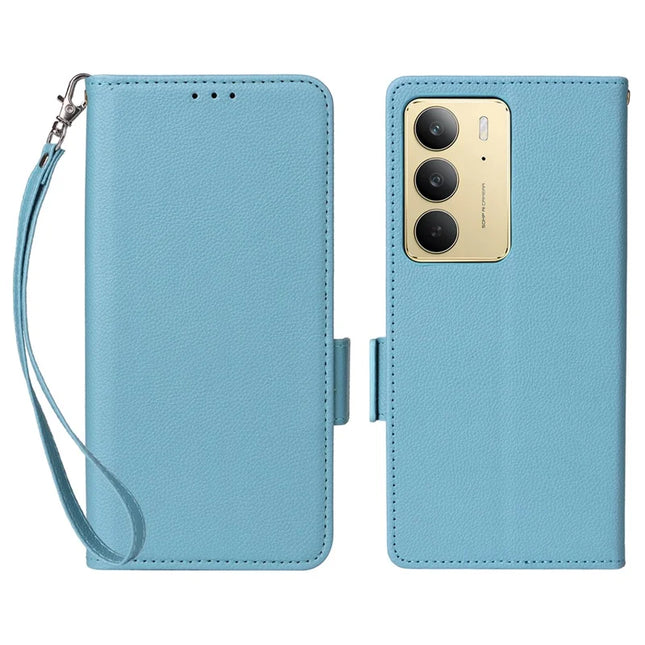 Leather Case for Realme 14x 5G / V60 Pro / C75 Litchi Texture Wallet Flip Phone Cover - Baby Blue
