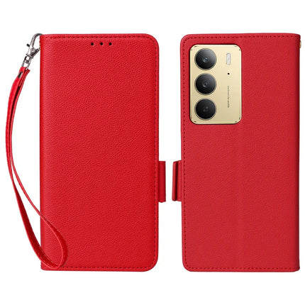 Leather Case for Realme 14x 5G / V60 Pro / C75 Litchi Texture Wallet Flip Phone Cover - Red