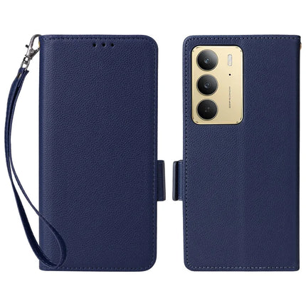 Leather Case for Realme 14x 5G / V60 Pro / C75 Litchi Texture Wallet Flip Phone Cover - Dark Blue