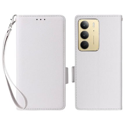 Leather Case for Realme 14x 5G / V60 Pro / C75 Litchi Texture Wallet Flip Phone Cover - White