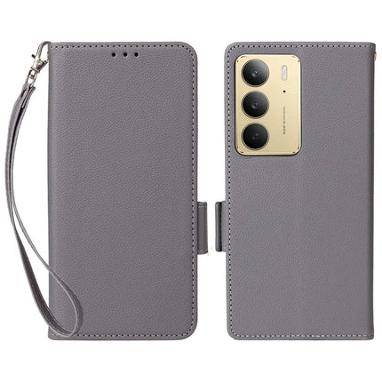 Leather Case for Realme 14x 5G / V60 Pro / C75 Litchi Texture Wallet Flip Phone Cover - Grey
