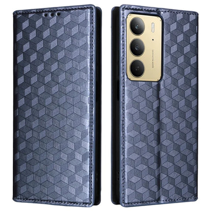 Leather Case For Realme 14x 5G  /  C75  /  V60 Pro Rhombus Imprinted Wallet Phone Cover - Blue