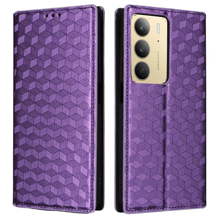 Leather Case For Realme 14x 5G  /  C75  /  V60 Pro Rhombus Imprinted Wallet Phone Cover - Purple