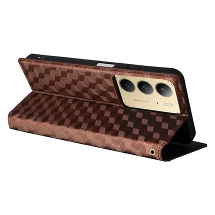 Leather Case For Realme 14x 5G  /  C75  /  V60 Pro Rhombus Imprinted Wallet Phone Cover