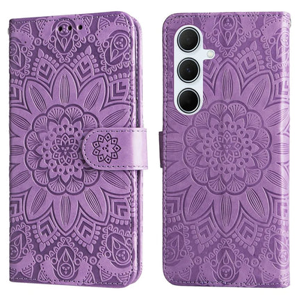 For Samsung Galaxy A56 5G Case Sunflower Imprint Leather Wallet Phone Cover - Purple