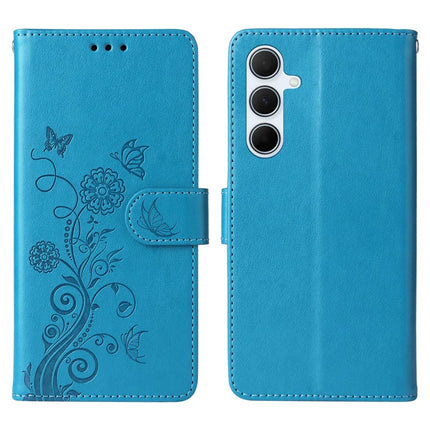 For Samsung Galaxy A56 5G Leather Case Butterfly Floral Imprint Wallet Stand Cover - Blue