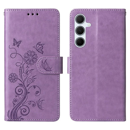 For Samsung Galaxy A36 5G Leather Case Butterfly Floral Imprint Wallet Stand Cover - Purple