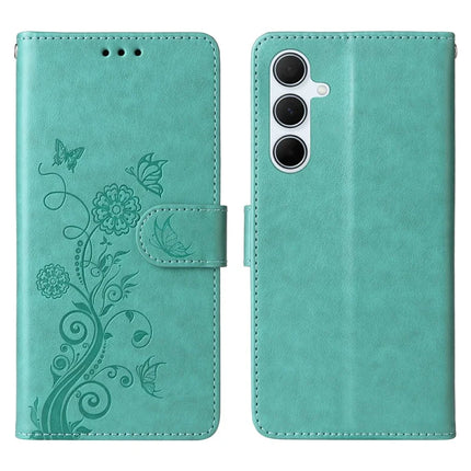 For Samsung Galaxy A36 5G Leather Case Butterfly Floral Imprint Wallet Stand Cover - Green