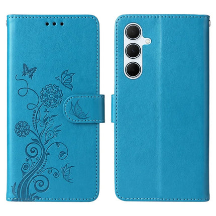 For Samsung Galaxy A36 5G Leather Case Butterfly Floral Imprint Wallet Stand Cover - Blue