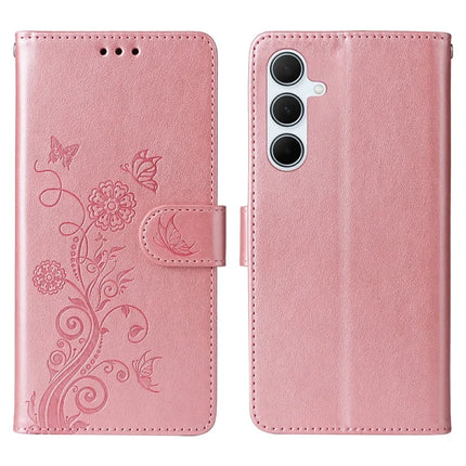 For Samsung Galaxy A36 5G Leather Case Butterfly Floral Imprint Wallet Stand Cover - Pink