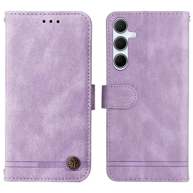 For Samsung Galaxy A36 5G Wallet Case Skin Touch Leather Phone Cover Tree Pattern Hardware - Purple