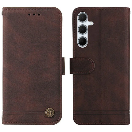 For Samsung Galaxy A36 5G Wallet Case Skin Touch Leather Phone Cover Tree Pattern Hardware - Brown