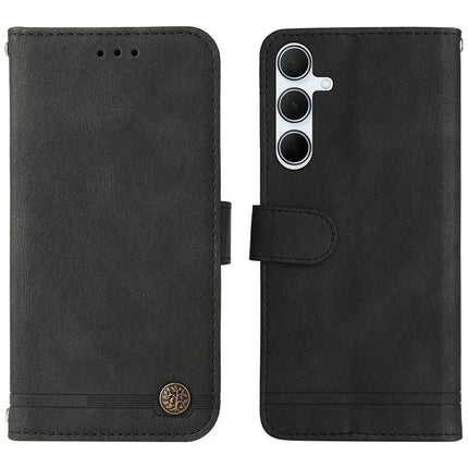 For Samsung Galaxy A36 5G Wallet Case Skin Touch Leather Phone Cover Tree Pattern Hardware - Black