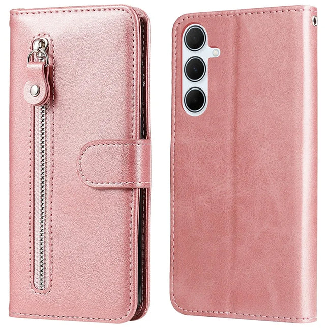 For Samsung Galaxy A36 5G Case Zipper Wallet Calf Texture PU Leather Phone Cover - Pink