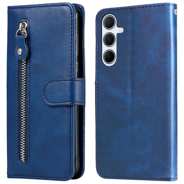 For Samsung Galaxy A36 5G Case Zipper Wallet Calf Texture PU Leather Phone Cover - Blue
