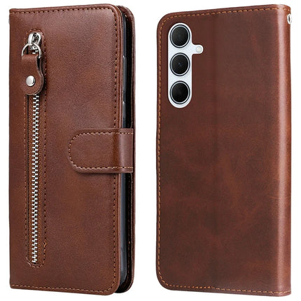For Samsung Galaxy A36 5G Case Zipper Wallet Calf Texture PU Leather Phone Cover - Brown