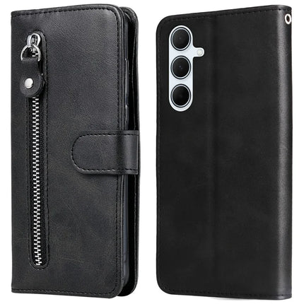 For Samsung Galaxy A36 5G Case Zipper Wallet Calf Texture PU Leather Phone Cover - Black