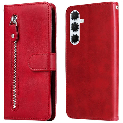 For Samsung Galaxy A36 5G Case Zipper Wallet Calf Texture PU Leather Phone Cover - Red