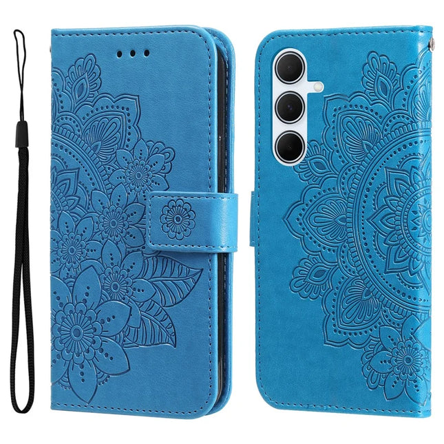 For Samsung Galaxy A36 5G Case PU Leather Wallet Floral Phone Cover Stand View - Blue