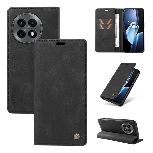 For OnePlus Ace 5G Leather Cover YIKATU YK-004 Skin-Touch Wallet Phone Cases - Black
