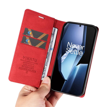 For OnePlus Ace 5G Leather Cover YIKATU YK-004 Skin-Touch Wallet Phone Cases -  Red