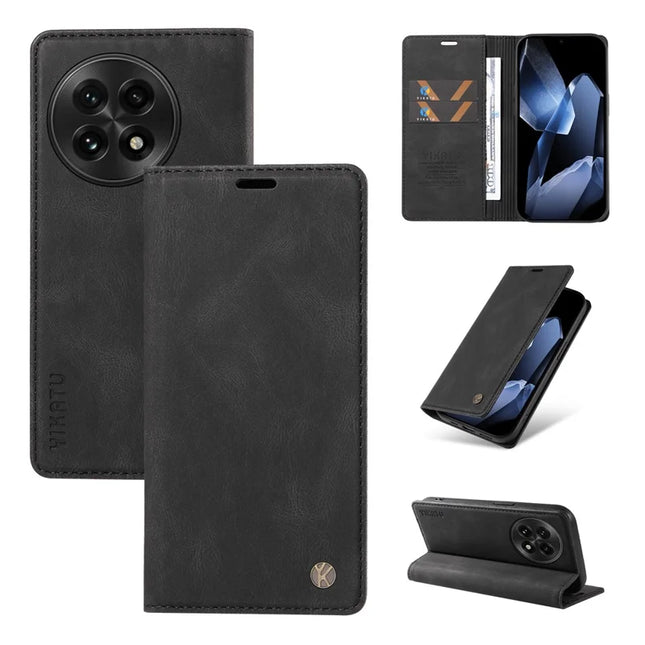 For OnePlus 13 Leather Cover YIKATU YK-004 Skin-Touch Wallet Phone Cases - Black