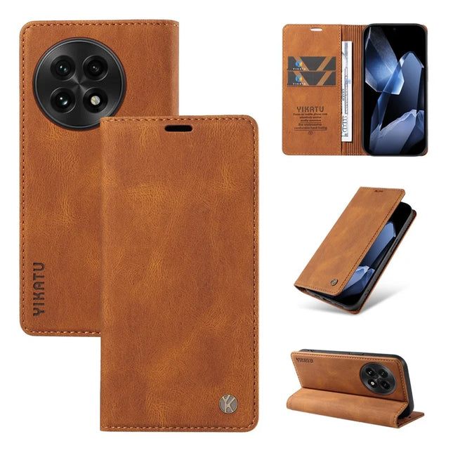 For OnePlus 13 Leather Cover YIKATU YK-004 Skin-Touch Wallet Phone Cases - Brown