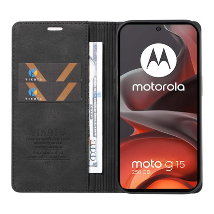 For Motorola Moto G15 4G Leather Cover YIKATU YK-004 Skin-Touch Wallet Phone Cases