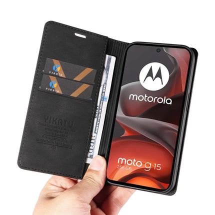For Motorola Moto G15 4G Leather Cover YIKATU YK-004 Skin-Touch Wallet Phone Cases